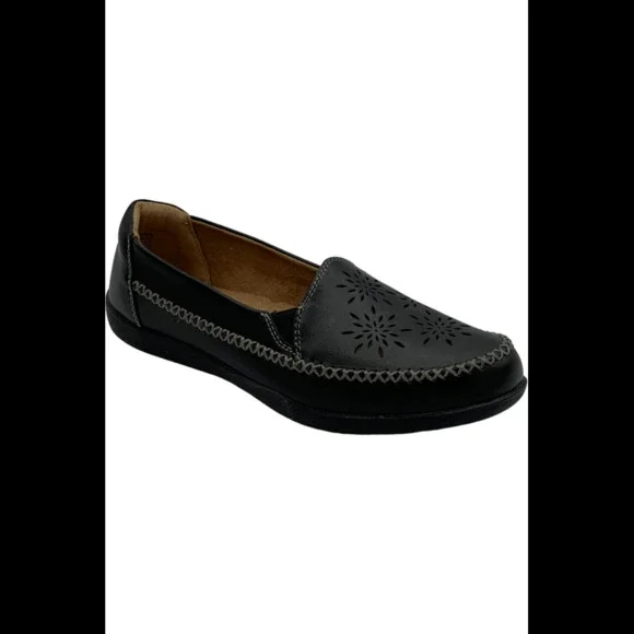 Earth Origins Leather Whipstitch Slip-Ons Freya Black - Wide - Picture 3 of 4